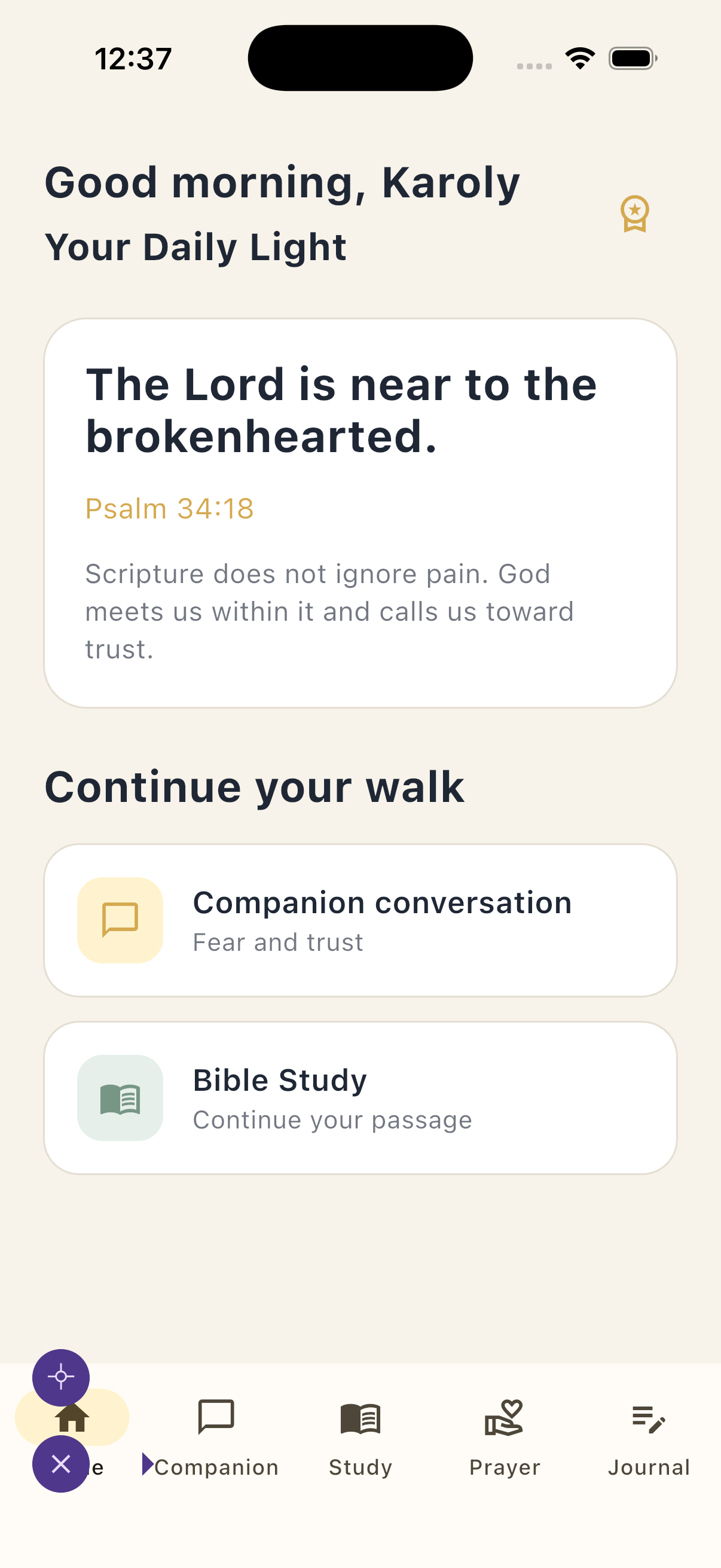 BibleMind app home screen
